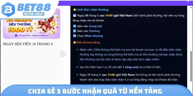 Chia sẻ 3 bước nhận quà từ nền tảng