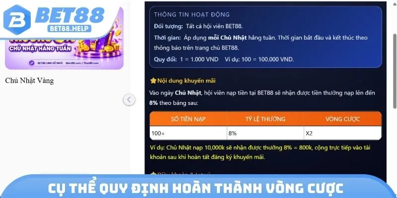 Cụ thể quy định hoàn thành vòng cược