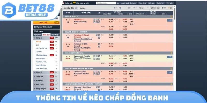 Thông tin về kèo chấp đồng banh