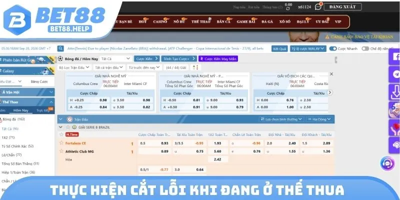 Thực hiện cắt lỗi khi đang ở thế thua