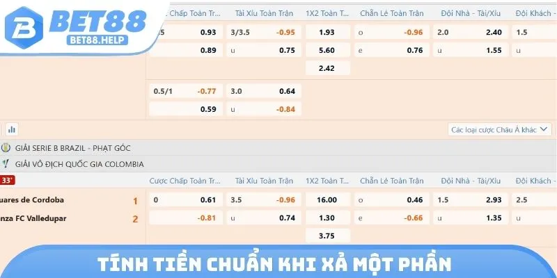 Tính tiền chuẩn khi xả một phần